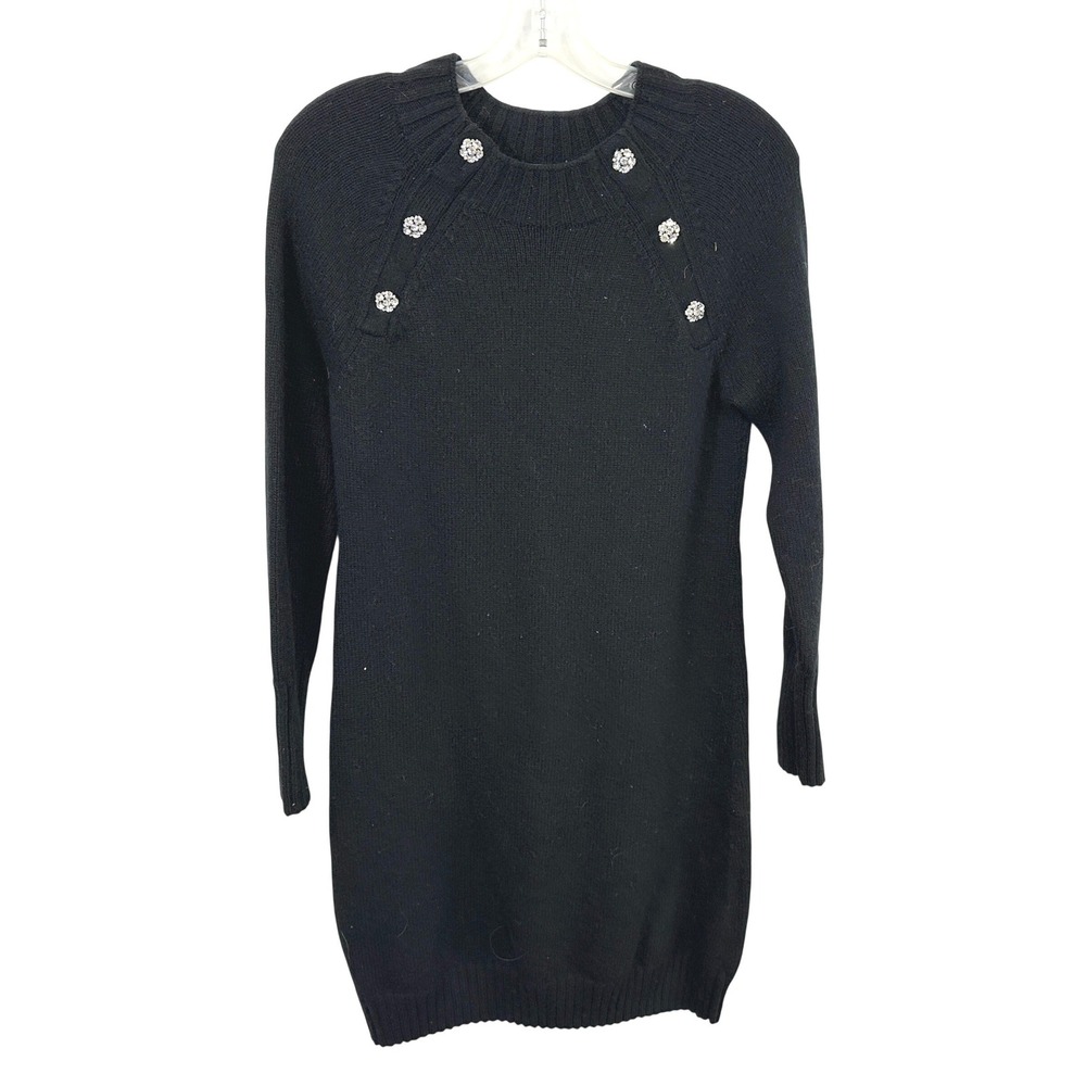 J. Crew Small Sweater Dress Black Wool Rhinestones Solid Sheath Holiday 1686